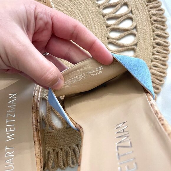 NWOT Stuart Weitzman Blue Suede Summer Wedge Platform Sandals 10B - Picture 9 of 9